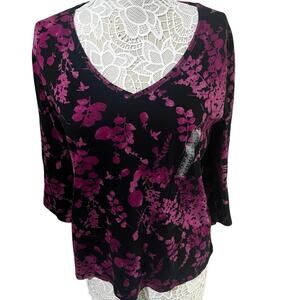 St. John’s Bay Women’s 3/4 Sleeve Tee- Black & Purple, Size XL, NWOT 100% Cotton